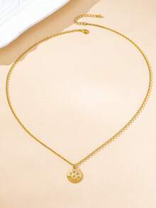 1pc Fashionable Minimalist Style Gold Metal Alloy Shield, Coin, Badge Pendant Design With Rhinestones, Women's Long Necklace Sweater Chain, Suitable For Daily Wear, Party, Banquet, Gift - Yellow Gold - View 6