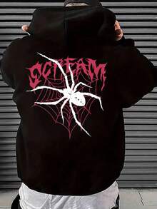 Sudadera con capucha de patrón de telaraña geométrica azul marino para hombres - Sudadera casual con fuente en negrita, lavable aáquina, ajuste regular adecuado para primavera y otoño, diseño de estilo urbano, tela cómoda, entusiastas de la ropa urbana - Negro - Ver 9