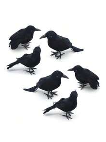 1 pièce Statue de corbeau en plumes d'Halloween, décoration de corbeau en mousse réaliste faite à la main, décoration d'intérieur et d'extérieur pour fête.