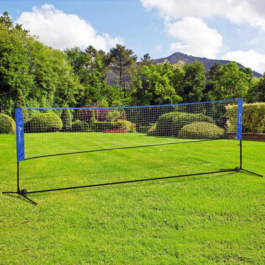 SOOZIER Portable Badminton Net, 14ft Volleyball Net, Foldable And Height Adjustable With Carry Bag, For Tennis, Badminton And Pickleball, Court Beach Backyard Games, Blue - Blue - View 1