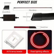 Barra de luces traseras LED de 1 pieza, 120 cm (48 pulgadas) - Luz de carreras roja de alta intensidad para autos, camionetas y SUV con carcasa de fibra de carbono, efecto cinta y montaje cableado de 12 V CC - Montaje adhesivo/con enganche fácil para conducción nocturna y estilo, 12 V, cableado, sin baterías - Luz trasera - 1,2 m - Ver 6