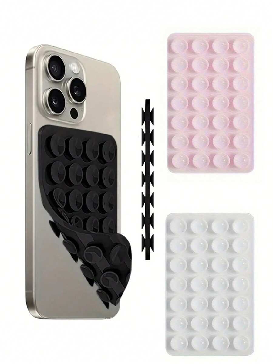 1片双面28点加厚防滑贴纸，适用于大多数手机 - 耐用硅胶吸盘支架，可粘贴于汽车玻璃、淋浴间使用，是视频录制和摄影的理想手机配件