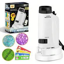 IUJWDA Microscopio Portátil para Niños, Juguete microscopio portátil de Mano, Microscopio de Bolsillo con Aumento 60X-180X, con luz LED Flexible de Alto Brillo, para Niños y Adultos (Blanco) - Amarillo - Ver 4