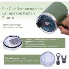 Volhoply - Taza de café con asa de acero inoxidable y aislamiento hermético, con tapa corrediza y popote, mantiene el frío y el caliente, tazas de campamento, 2 piezas, 355 ml, blanco - Verde militar - Ver 6