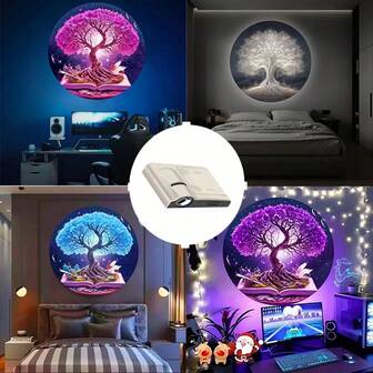 1PC LED Life Tree Projection Lamp, Battery-Powered (Battery-Free), Romantic Bedroom Lighting And Starry Sky Effect, High-Definition And Bright LED Projection Room Decoration And Atmosphere Creation - Creative Night Light Ideal For Birthday Gifts Or Christmas Party Background, Photography Background, Family Atmosphere, Decorative Lighting, Mood Lighting, Durable Buildings, USB-Powered Lamp Lighting, Photographer, Gift Shopper