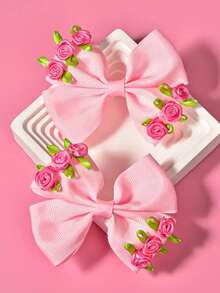 2 Stück minimalistische, süße Seitenklemmen Prinzessinnenkopfschmuck, einfarbige Rosenblüten & Schleifen Haarspangen, Mädchen Haaraccessoires Geschenk, geeignet für Alltag, Schule, Reisen