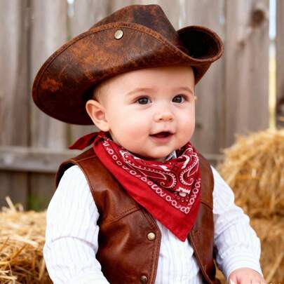 Nuevo conjunto de vaquero occidental para bebé - Sombrero de vaquero vintage + pañuelo rojo, accesorios para bebé, disfraz de fiesta infantil, decoración para fiesta temática/foto de 1er cumpleaños, regalo para baby shower