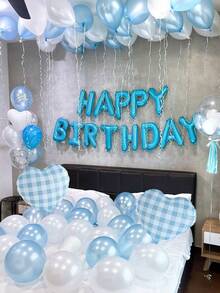 40件組 16英吋淺藍色 Happy Birthday 字母鋁箔氣球套組，含藍色與白色乳膠氣球及愛心鋁箔氣球，適用生日派對裝飾、派對場景佈置、生日派對、家庭派對背景裝飾、畢業典禮 - 彩色 - 查看 5
