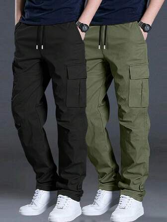 2 件套男士宽松工装裤，多口袋休闲轻便户外运动长裤，适合夏季海滩度假、日常通勤、锻炼、徒步旅行、休闲、秋季服装