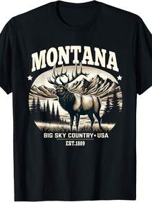 Montana Rocky Mountain Elk, Big Sky Country Design T-Shirt - 款式4 - 查看 1