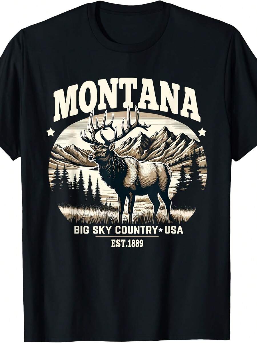 Montana Rocky Mountain Elk, Big Sky Country Design T-Shirt - 款式4 - 查看 1