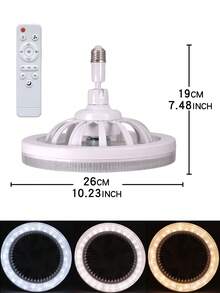 1 ventilator cu soclu de 10 inch, 30W, vânt cu trei viteze, 3 culori, 3000K-6500K, reglabil intensitatea luminii, LED, cu telecomandă, alb, soclu E26/E27, abajur de cristal modern, pentru dormitor, bucătărie, cameră de depozitare, dulap