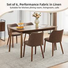 strundghti Modern Dining Chair Set Of 6, Linen Upholstered Kitchen Chair With Sold Wood Legs, Wing Backrest, Wooden Dinner Table, Accent Chair For Dining Room, Living Room - Cà phê PU-6 cái - Xem 7