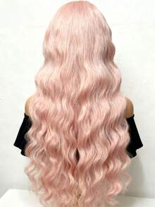 Pink Colored 250 Density Body Wave Lace Front Wigs Human Hair For Women 13x4 HD Transparent Pink Colored Glueless Wigs Pre Plucked With Baby Hair Brazilian Remy Water Wave Human Hair Wig Natural Hairline - 粉色 - 查看 5