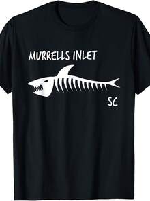 Murrells Inlet SC Shark Skeleton White Print T-Shirt - Style 17 - View 1