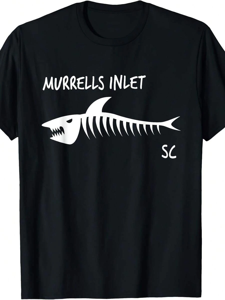 Murrells Inlet SC Shark Skeleton White Print T-Shirt - Style 17 - View 1