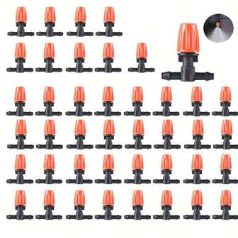 50pcs Orange Mist Nozzle Cooling Micro Sprinkler Heads Garden Lawn Irrigation Automatic Flower Watering Drip Irrigation System