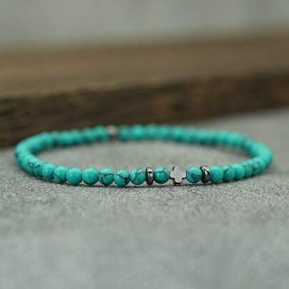 diffone Pulsera de piedra natural de 4 mm, cruz de hematita y cuentas de semilla para hombres, regalo para novio, accesorio de yoga