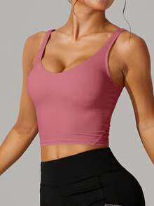 1pc Women's Sexy Waist Cinching Backless V-Neck Sports Tank Top, Nylon Fabric, For Indoor Training, Yoga, Outdoor Exercise, Running - 紫丁香色 - 查看 3
