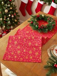 1 pieza Camino de mesa de Navidad, Camino de mesa rectangular, Campanas rojas y doradas, Lavable, Adecuado para mesa de café, aparador, cubierta de gabinete, decoración de habitación, decoración de fiesta, estilo rústico, cocina, comedor, sala de estar, reunión, fiesta, decoración navideña, decoración de Año Nuevo, decoración de invierno, regalo - Rojo - Ver 1