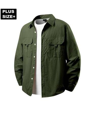 YINGHU Chaqueta utilitaria para hombre talla grande, chaqueta cortavientos casual y deportiva de corte holgado, adecuada para senderismo, pesca y como regalo en primavera/otoño