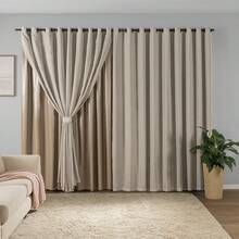 Linen Curtain With Blackout PVC Lining, 2.80 Wide X 2.50 High, Standard Rod, Living Room, Bedroom - 海狸/稻草 - 查看 2