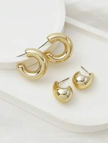 LADYCOCO 2 Pairs Elegant Teardrop/Geometric C-Shaped Earrings, Suitable For Women's Daily Wear, Dates, Parties - Gold - View 7