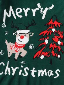 Young Boy Christmas Reindeer "Merry Christmas" Pullover Sweater, Suitable For Spring, Autumn, Winter - Green - View 4