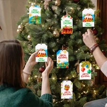 6 Pcs Christmas Wooden Pendants Festive Letter Present Boxes Pattern Tree Hanging Ornament For Home Party - Colorful - View 4