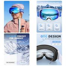 - anteojos de esqu para nios, anteojos de esqu para nios y nias de 3 a 14 aos, proteccin OTG - A09-blanco/azul - Ver 1