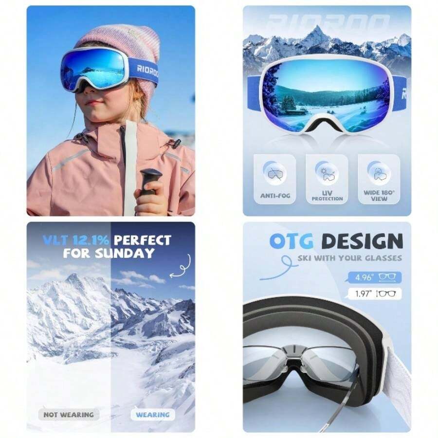 - anteojos de esqu para nios, anteojos de esqu para nios y nias de 3 a 14 aos, proteccin OTG - A09-blanco/azul - Ver 1