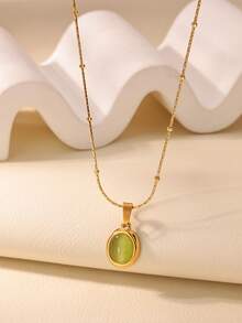 1 Peça Colar Minimalista Delicado de Opala Verde para Mulheres e Homens, Pingente de Pedra Banhado a Ouro 18K, Colar de Joia de Aço Inoxidável, Presente para Ela