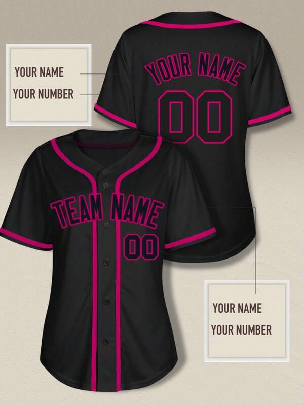 Customizable Women's Baseball Jersey - Black V-Neck Printed Team Sports Top With Personalized Name & Number, Machine Washable, Sizes S-2XL For Outdoor Leisure & Athletic Wear, Durable Sportswear,Stylish,Fashion,Hipster,Casual,Minimal Chic,Personalized,Customized,Custom,Unique,Guy Costumes,Capsule Wardrobe,Men Basic/Street Style,Ideal Gifts For Him,Boyfriend,Family,Friends,For Birthdays,For Vacation/Holiday,For School/Competition,For Sports/Climbing,Women Sports & Entertainment Wear
