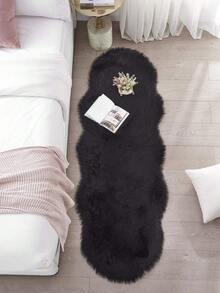 1 件装柔软仿毛皮地毯 - 棕色蓬松地毯 - 可水洗毛绒椅/沙发套 - 适用于卧室、客厅，尤其适合冬季居家使用，绒面底，非常适合冬季女士家居装饰，卧室地毯，梳妆台地毯，保暖，客厅地毯，餐厅地毯，可机洗，采用仿毛皮材质，亲肤柔软，四季皆宜，个性化家居，时尚家居，圣诞礼物，庆祝活动，派对用品，圣诞装饰 - 黑色 - 查看 4
