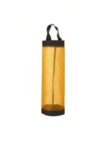 1pc Space-Saving Mesh Hanging Plastic Bag Storage Box - Foldable Breathable Kitchen Grocery Bag Organizer, Grocery Bag Rack, Home Storage Container