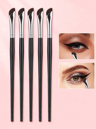 5pcs Ultra-Thin Eyeliner Brushes, Curved Design Fitting Eye Corner & Lash Line, Super Fine Eyeliner Makeup Brushes, Natural Contoured Look, Suitable For Eyeliner Gel And Liquid Makeup Tools,Eyebrow Brush,Eyeshadow Brush,Spoolie,Spoolie Brush