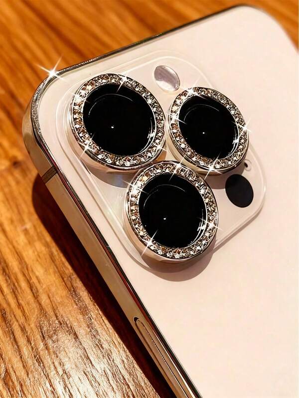 3 piezas Protector de lente de cámara compatible con iPhone, con anillo de metal brillante con rhinestone y película resistente a los arañazos de dureza 9H, accesorio de moda, estuche protector amigable para el usuario, regalo para cumpleaños, familia, amigos, cristal brillante, protector de lente, accesorios para teléfonos a prueba de agua, a prueba de golpes, antiarañazos, antihuellas dactilares, cubierta completa