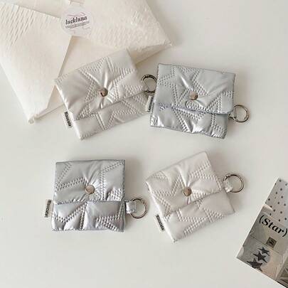 Bolsa de almacenamiento protectora suave con estrellas plateadas, adecuada para estuche de auriculares, auriculares Bluetooth, bolsa anti-caída, monedero con forma de corazón, decoración de habitación, bolsas, neceser, viaje, organizador, almacenamiento, artículos de viaje, organizador de maquillaje