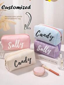 Custom Name Makeup Bag , Personalized Makeup Bag, Custom Name Fluffy Cosmetic, Organizer Embroidered Zipper Travel Pouch, Cute Wallet, Toiletry Bag, Custom Makeup Bag,Quilted Toiletry Pouch With Name,Multi-Functional,Ornamental,Letter,Solid Color,Exquisite,Stylish,Vintage,Modern,Colorful,Leisure,Basics,Casual,Soft,Unique,Customized,Personalized,Custom,Ideal Gifts For Her,Girlfriend,Her,Boyfriend,Friends,Chic Autumn