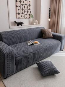 1 pieza Funda elástica de sofá de unicolor con jacquard, estilo Ins para todas las estaciones, lavable a máquina, a prueba de mascotas y duradera, adecuada para sala de estar, dormitorio, comedor, exterior, se ajusta a sofás de 1/2/3/4 plazas, incluye tiras antideslizantes - Gris Oscuro - Ver 4