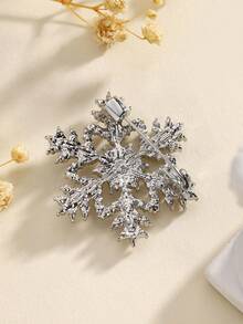 1 Stück modische europäische & amerikanische Cut Out Strass-Schneeflocken-Brosche, luxuriöses unisex Accessoire - Silber - Übersicht 5