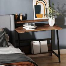 Computer Desk, Wooden Desk With Shelf And Monitor Stand, Computer Desk With Storage Space For Home Office, Office, Living Room, Brown - màu nâu - Xem 5