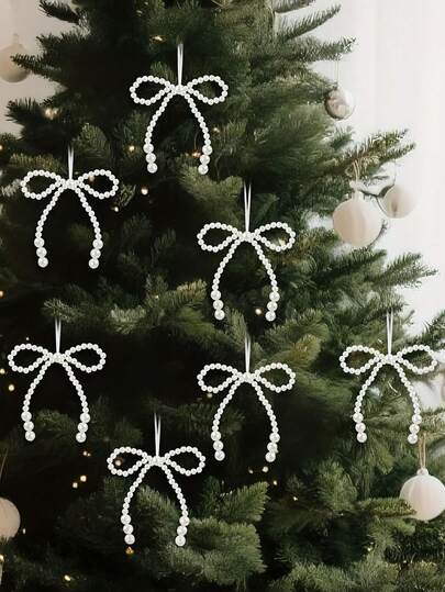10个装 - 白色珍珠蝴蝶结装饰，圣诞树装饰蝴蝶结吊坠，浪漫蛋糕装饰套装，蝴蝶结装饰，蛋糕鲜花用品，适用于生日、母亲节、周年纪念日、婚礼、情人节派对用品、圣诞派对用品、圣诞装饰、家居圣诞礼物、圣诞装饰品