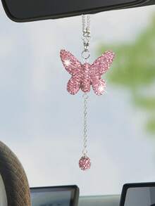 1pc Car Interior Pendant Full Diamond Shining Butterfly Car Rearview Mirror Decoration Car Interior Pendant Women's Car Accessories