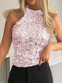 Vaiaye Women's Sexy Sequin Off-Shoulder Top, Suitable For Valentine's Day, Back To School, Music Festivals, Mother's Day, Holiday Parties - Pink - View 11