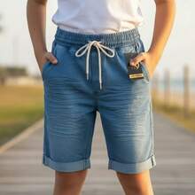 Men's Youth Denim Jogger Shorts With Elastane, Sizes 10, 12, 14 And 16 Years. - Màu xanh ngọc - Xem 1