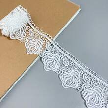 1/5/15 Yard Premium Water-Soluble Lace Trim 5.7cm/2.2inch Width - Elegant White/Red Floral And Butterfly Patterns For DIY Sewing Crafts, Wedding Dresses, Evening Gowns, And Home Decor, Polyester Lace Fabric Retro Style, Suitable For Christmas Decoration