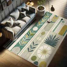 Retro Mid Century Abstract Pattern Rug On Ivory Background, Dark Orange And Reseda Green, 4' X 5' 5", Ideal For Bedroom, Dorm And Living Room - 小鹿藍綠色 - 查看 7