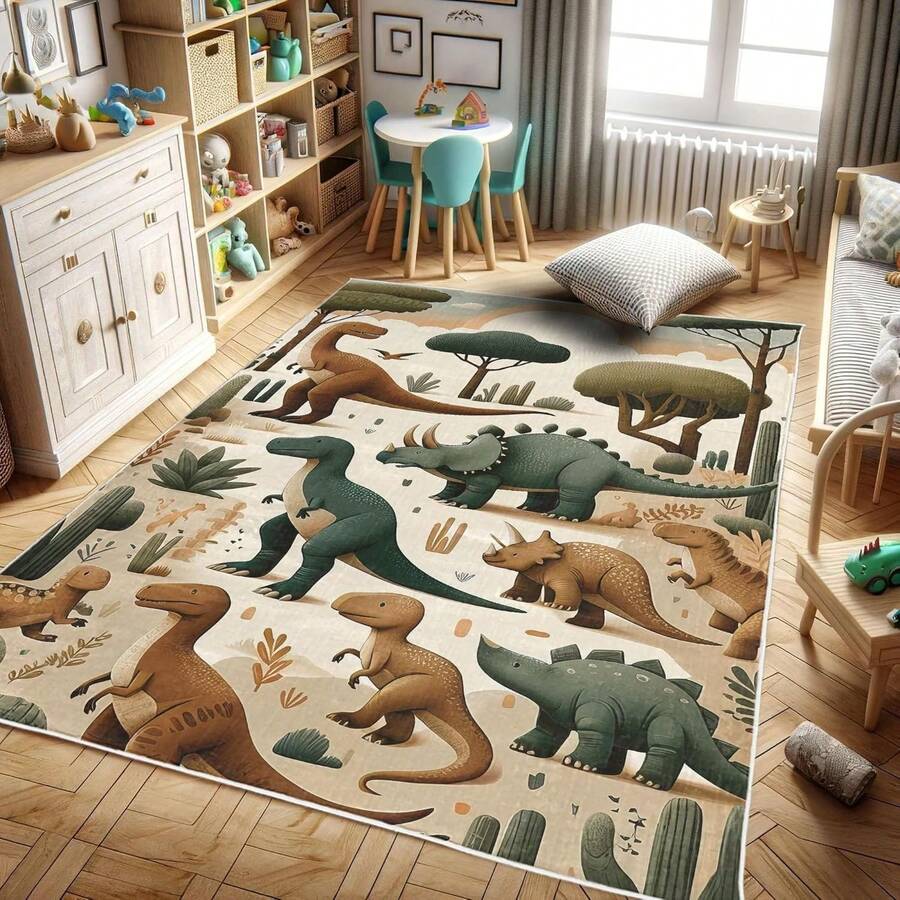 Retro Mid Century Abstract Pattern Rug On Ivory Background, Dark Orange And Reseda Green, 4' X 5' 5", Ideal For Bedroom, Dorm And Living Room - 薑橄欖綠鮭魚 - 查看 1