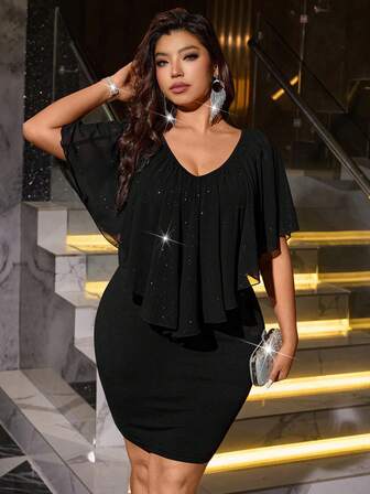 Plus Size V-Neck Elegant Fitted Dress